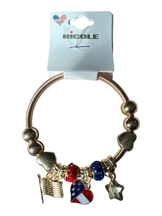 Nicole Jewelry - Nicole Gold-Tone Charm Bracelet with Red & Blue Accents